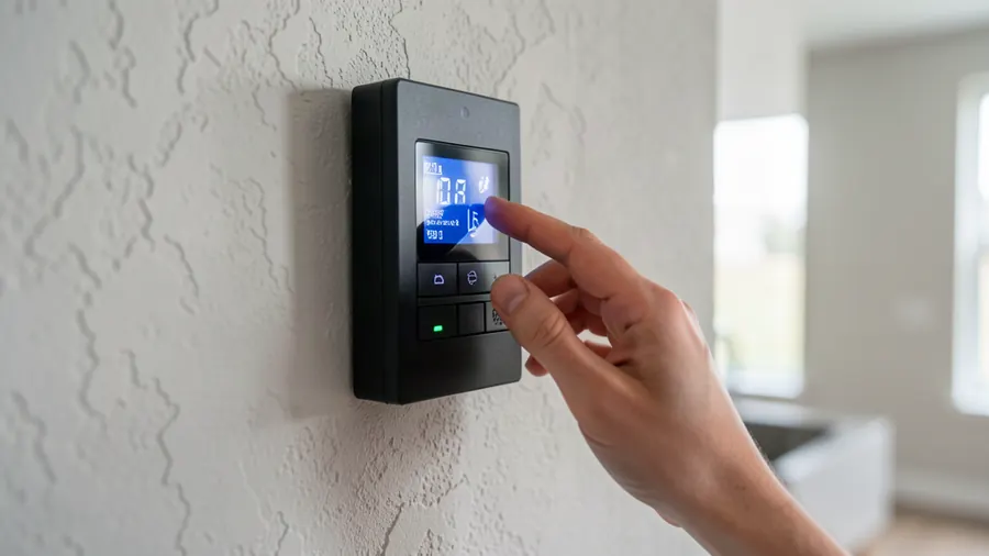 A wall-mounted video gate intercom panel